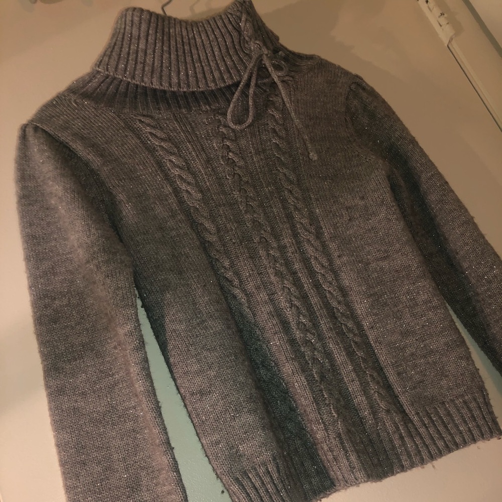 Sparkle Silver Grey Cozy Warm Turtleneck Sweater